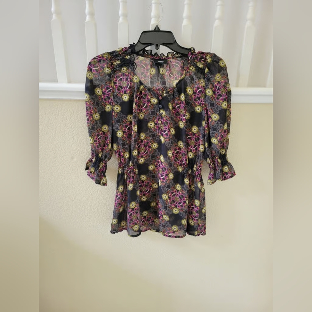 Elegant Black and Pink Floral Blouse